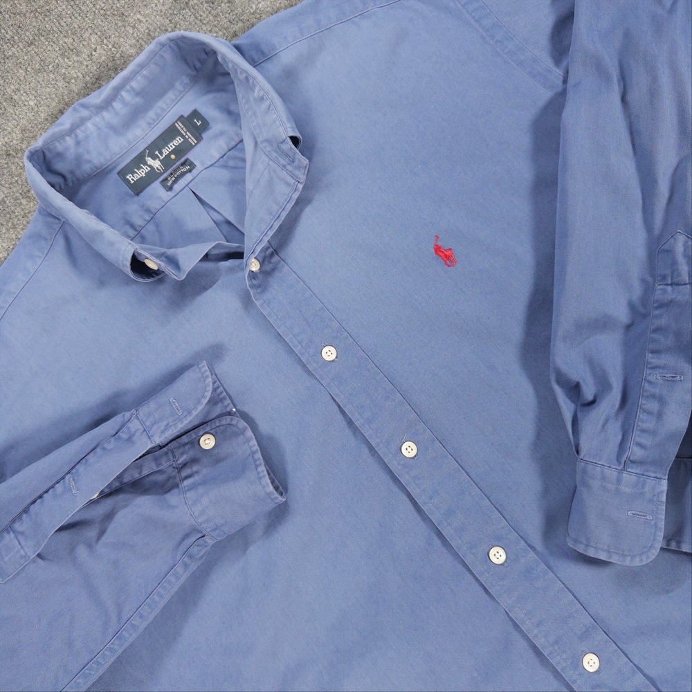 Ralph Lauren Blaire Mens Large Blue 100% Cotton Button Down Shirt Red Pony #4804